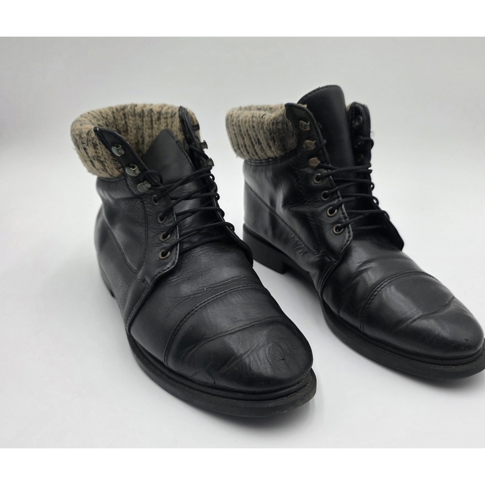 Amanda Smith Breckenridge Black Leather Knit Collar Ankle Boots Women's 8.5M